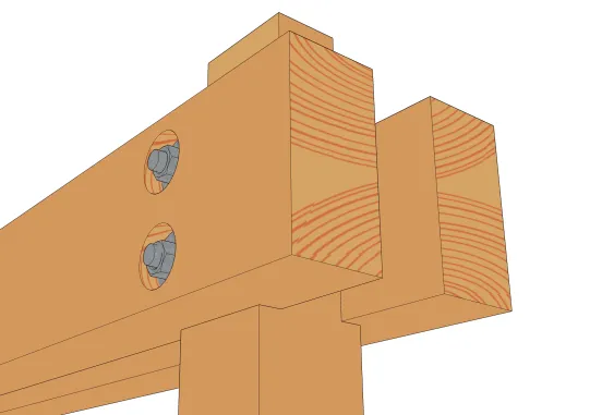Encoche sur poteau et fixation par boulon