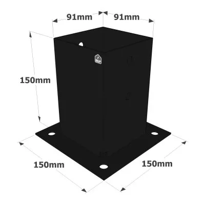 Pied de poteau carré de jardin - Finition NOIRE - Réf. PPJBT90PB