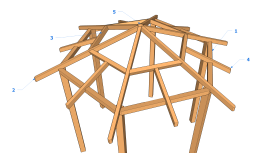 Charpente pour toiture hexagonale avec clé de charpente