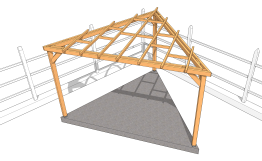 Pergola triangulaire autoportante sur une dalle en béton