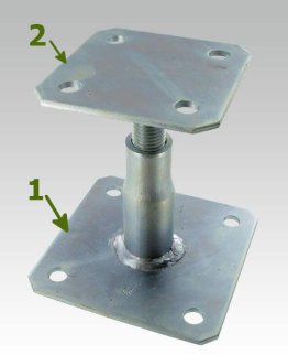 Pied de poteau réglable sur deux platines